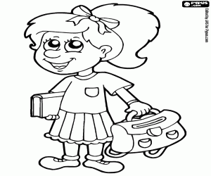 Coloriage Une fille avec livre et cartable