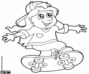 Coloriage Une fille avec sa skateboard