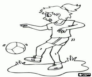 Coloriage Une fille avec un ballon de football