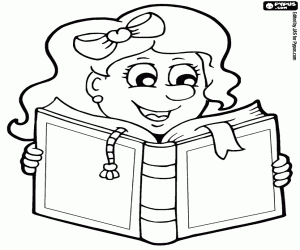 Coloriage Une fille avec un livre à l’école