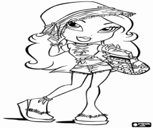 Coloriage Une fille Bratz avec chapeau et sac