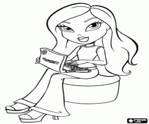 Coloriage Une fille Bratz et l'ordinateur portable