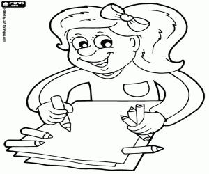 Coloriage Une fille en classe de dessin