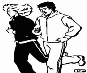 Coloriage Une fille et un garçon de pratiquer du jogging