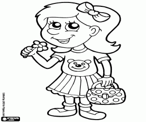 Coloriage Une fille sur une promenade au printemps