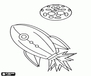 Coloriage Une fusée et une planète