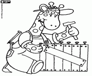 Coloriage Une girafe comme charpentier
