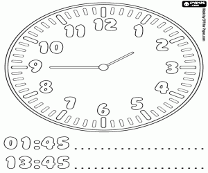 Coloriage Une horloge au deux heures moins le quart