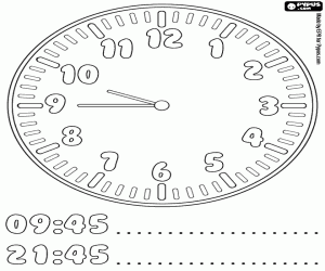 Coloriage Une horloge à dix heures moins le quart