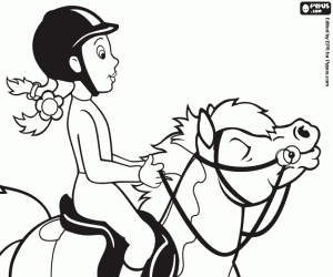 Coloriage Une jeune cavalière sur le poney