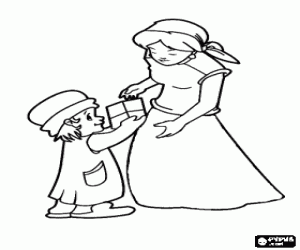 Coloriage Une jeune fille de donner à sa mère la présente