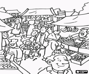 Coloriage Une journée sur le marché de plein air
