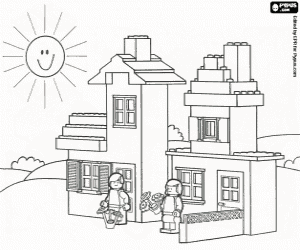 Coloriage Une maison avec un jardin de Lego