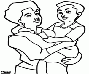 Coloriage Une mère avec son enfant dans ses bras