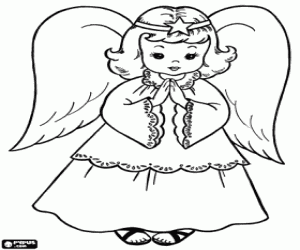 Coloriage Une petite ange fille pour Noël