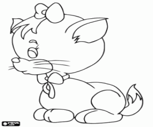 Coloriage Une petite chatte avec avec nœuds