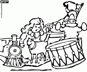 Coloriage Une petite fille avec des cadeaux de Noël