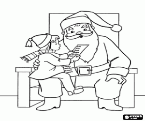 Coloriage Une petite fille avec Santa Claus