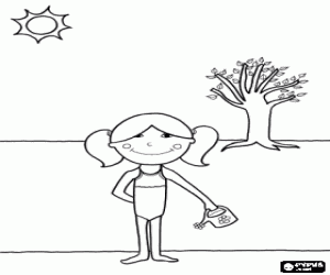 Coloriage Une petite fille dans une scène d'été