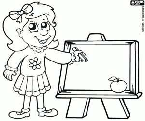 Coloriage Une petite fille et un petit tableau noir