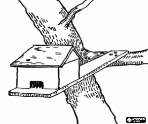 Coloriage Une petite maison, nid pour oiseaux