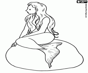 Coloriage Une petite sirène sur le rocher