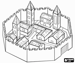 Coloriage Une petite ville fortifiée