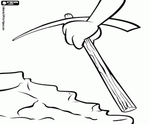 Coloriage Une pioche dans la main pour creuser