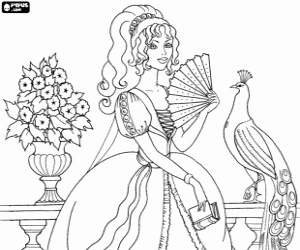 Coloriage Une princesse et un paon
