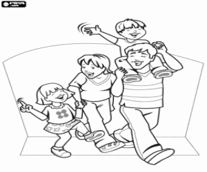 Coloriage Une promenade en famille