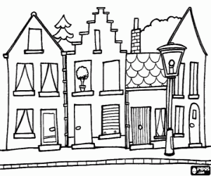 Coloriage Une rue avec des maisons mitoyennes