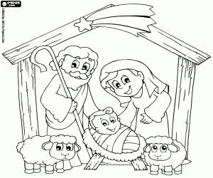 Coloriage Une scène décorative de la Nativité