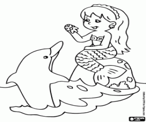 Coloriage Une sirène et un dauphin