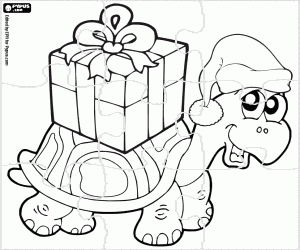 Coloriage Une tortue à Noël, casse-tête