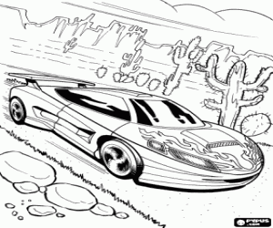 Coloriage Une voiture Hot Wheels dans le désert