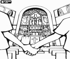 Coloriage Une église lors d'un mariage