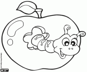 Coloriage Ver dans une pomme