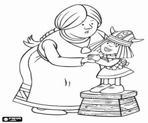 Coloriage Vicky le Viking avec sa mère Ylva