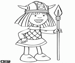 Coloriage Vicky le Viking avec une lance