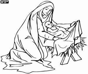 Coloriage Vierge Marie avec l'enfant Jésus