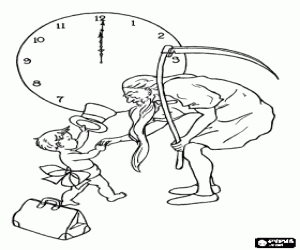 Coloriage Vieux an et nouvel an, un bébé