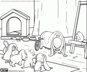 Coloriage Le vieux chien Pop avec les chiots