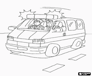 Coloriage Voiture de police avec des personnes