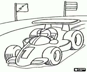 Coloriage Voiture et pilote sur le circuit