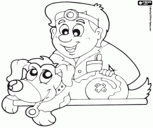 Coloriage Le vétérinaire et le chiot malade