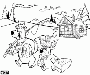 Coloriage Yogi et Boo-Boo faire du camping