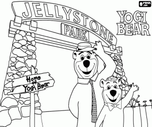 Coloriage Yogi et BooBoo à l’entrée du parc Jellystone
