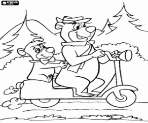 Coloriage Yogi l'ours et Boo-Boo sur moto