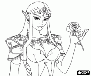 Coloriage Zelda, la princesse et la rose