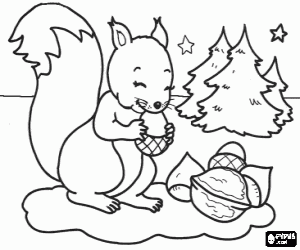 Coloriage Écureuil et des écrous à Noël